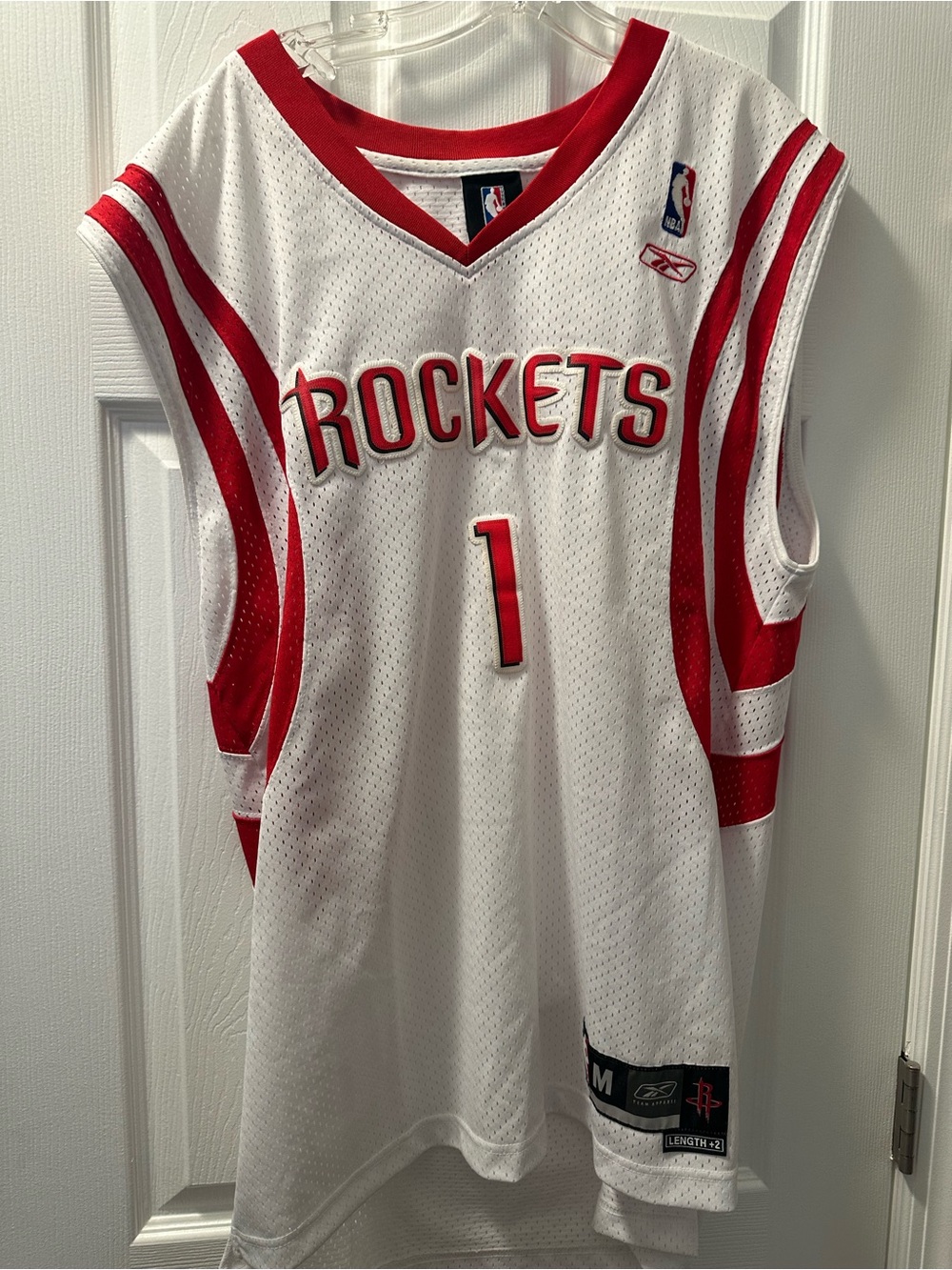 Reebok White and Red Houston Rockets #1 McGrady Basketball Jersey